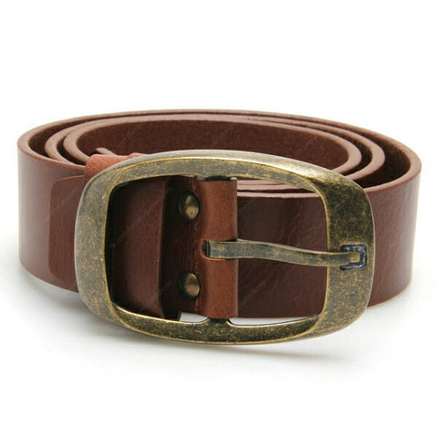 Full Grain Genuine Leather Belt City Oxford Curve Brass Buckle - Brown - Assembly Artisans Co.,Ltd.