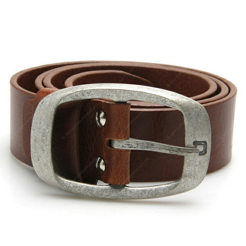 Full Grain Genuine Leather Belt City Oxford Curve Tin Buckle - Brown - Assembly Artisans Co.,Ltd.