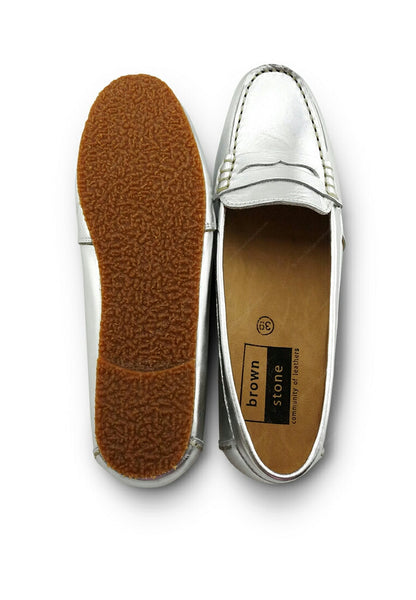 Gorgeous Girl Leather Moccasin Liquid Silver - Assembly Artisans Co.,Ltd.