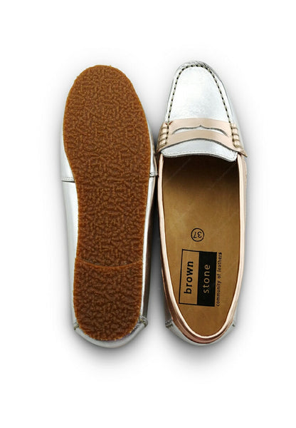 Gorgeous Girl Leather Moccasin Liquid Silver and Rose Gold - Assembly Artisans Co.,Ltd.