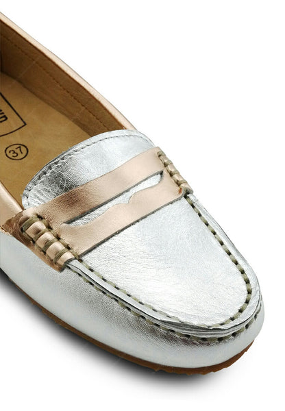 Gorgeous Girl Leather Moccasin Liquid Silver and Rose Gold - Assembly Artisans Co.,Ltd.