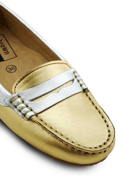 Gorgeous Girl Leather Moccasin Stardust Gold and Liquid Silver - Assembly Artisans Co.,Ltd.