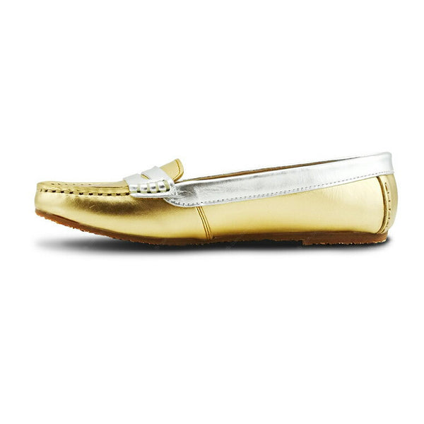 Gorgeous Girl Leather Moccasin Stardust Gold and Liquid Silver - Assembly Artisans Co.,Ltd.