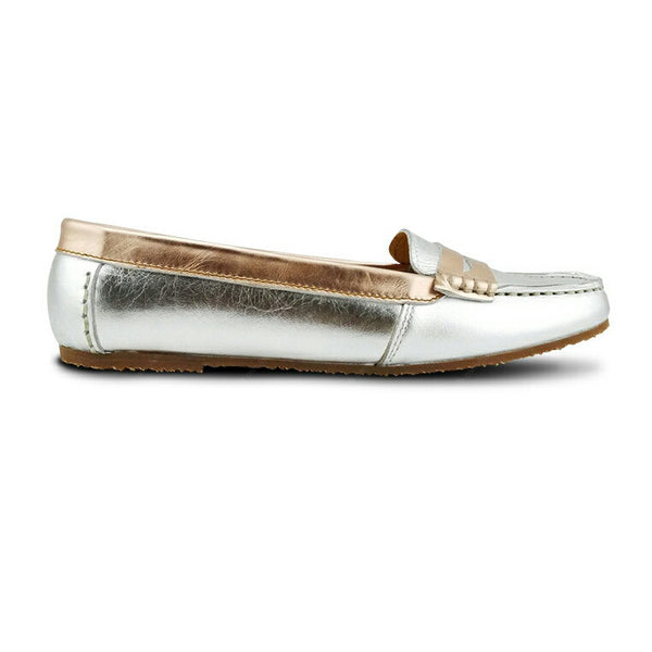 Gorgeous Girl Leather Moccasin Liquid Silver and Rose Gold - Assembly Artisans Co.,Ltd.