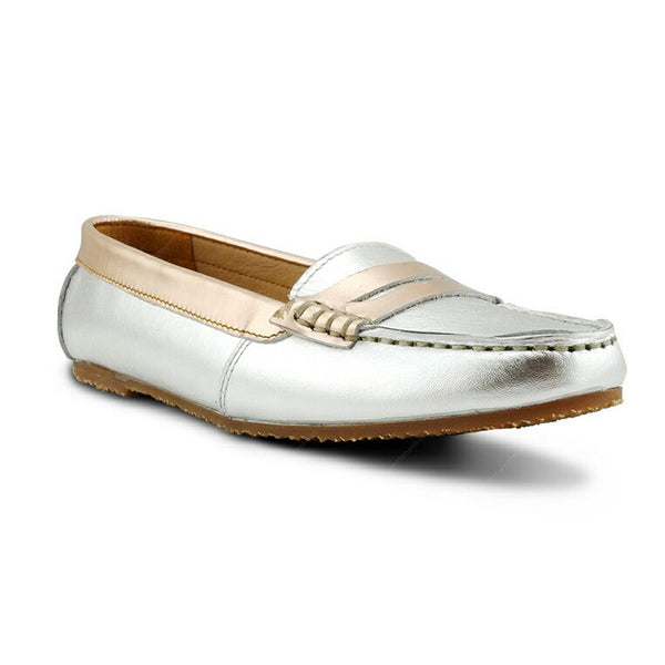 Gorgeous Girl Leather Moccasin Liquid Silver and Rose Gold - Assembly Artisans Co.,Ltd.
