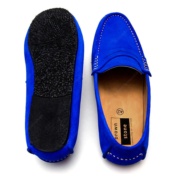 Penny Leather Loafer Suede Neon Blue - Assembly Artisans Co.,Ltd.