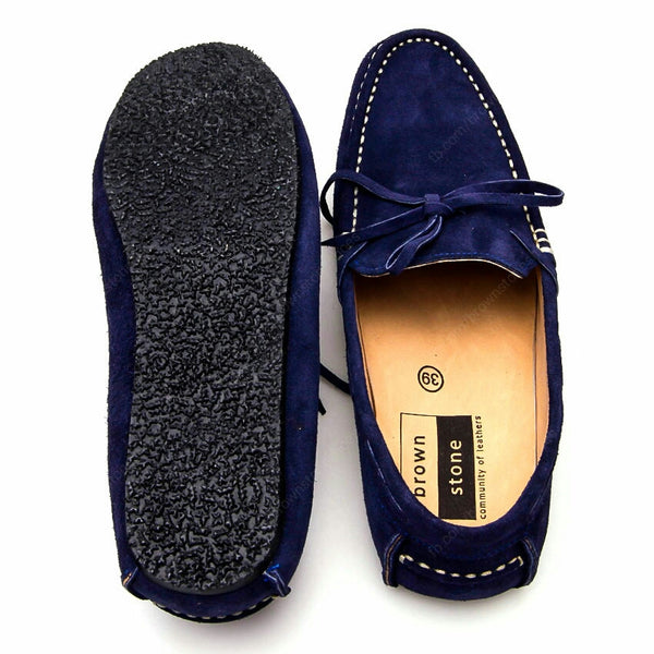 Casualist Lace Leather Loafer Suede Navy Blue - Assembly Artisans Co.,Ltd.