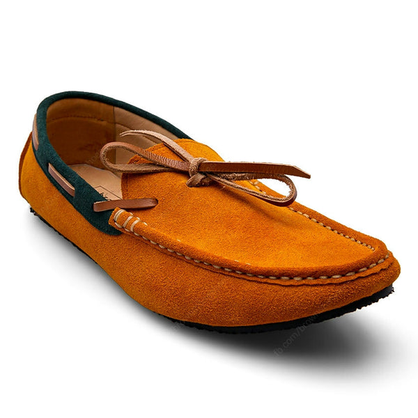 Bicolor Lace Leather Loafer Suede Mastard and Green - Assembly Artisans Co.,Ltd.