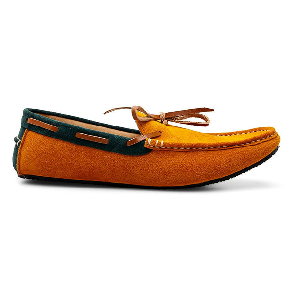 Bicolor Lace Leather Loafer Suede Mastard and Green - Assembly Artisans Co.,Ltd.