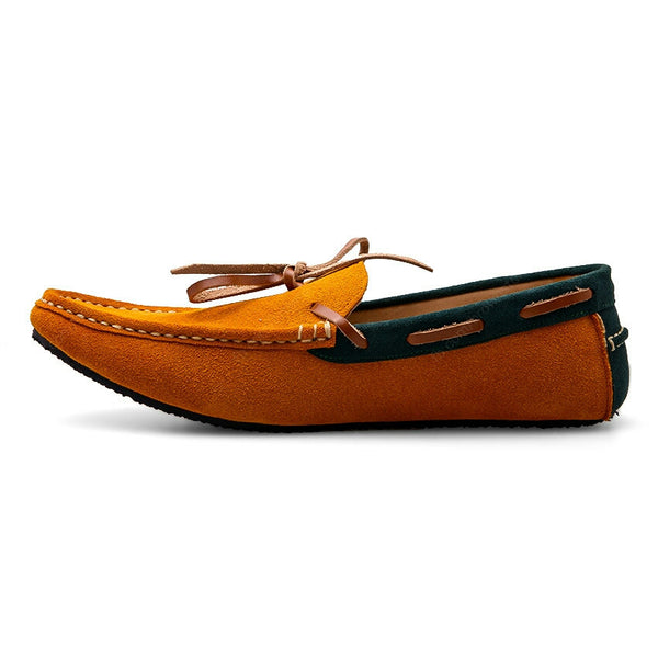 Bicolor Lace Leather Loafer Suede Mastard and Green - Assembly Artisans Co.,Ltd.