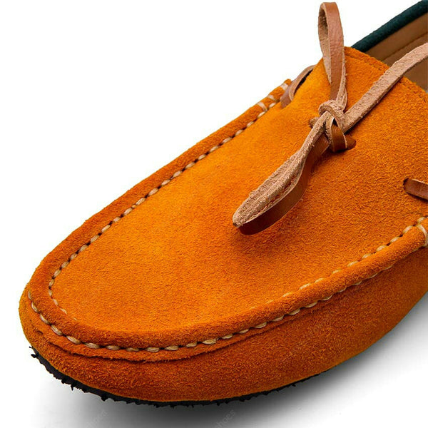 Bicolor Lace Leather Loafer Suede Mastard and Green - Assembly Artisans Co.,Ltd.