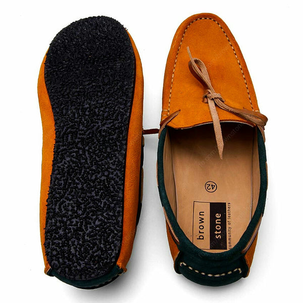 Bicolor Lace Leather Loafer Suede Mastard and Green - Assembly Artisans Co.,Ltd.